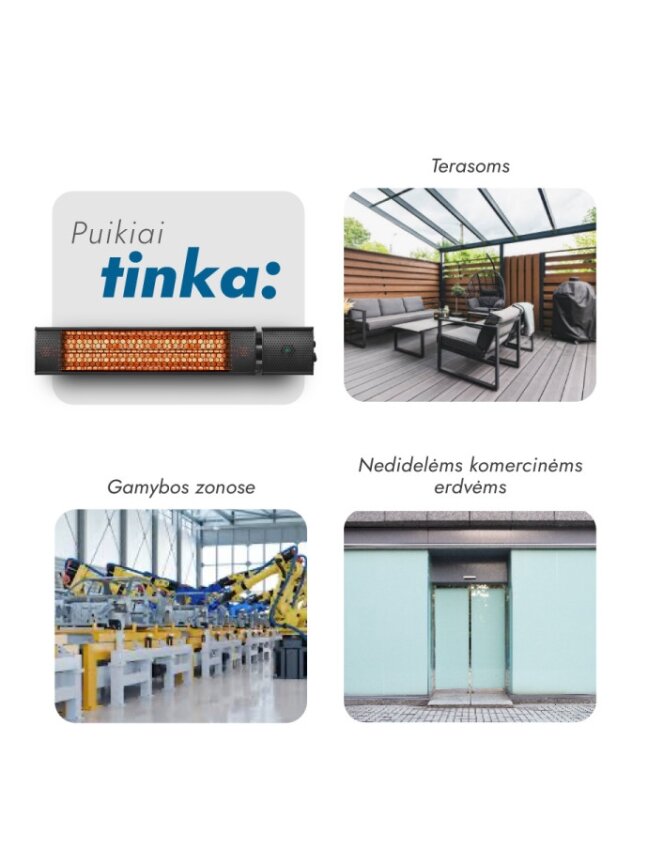 Pastatomas Infraraudonųjų spindulių šildytuvas Heatum H2000R URBAN Black su trikoju stovu 3 Pastatomas Infraraudonųjų spindulių šildytuvas Heatum H2000R URBAN Black su trikoju stovu 3