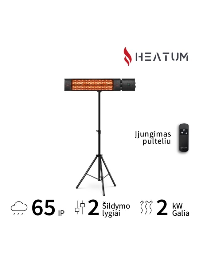 Pastatomas Infraraudonųjų spindulių šildytuvas Heatum H2000R URBAN Black su trikoju stovu