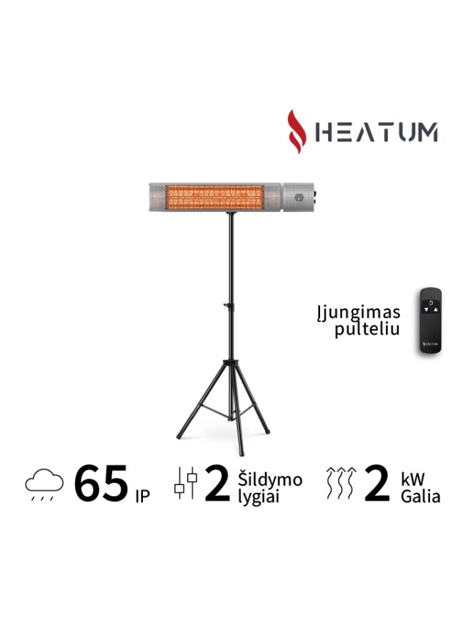 Pastatomas Infraraudonųjų spindulių šildytuvas Heatum H2000R URBAN SILVER su trikoju stovu Pastatomas Infraraudonųjų spindulių šildytuvas Heatum H2000R URBAN SILVER su trikoju stovu