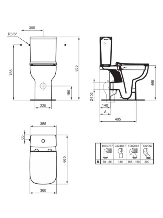 Pastatomas WC Ideal Standard i.life A RimsLS+, paaukštintas, su bakeliu ir lėtai nusileidžiančiu dangčiu 5