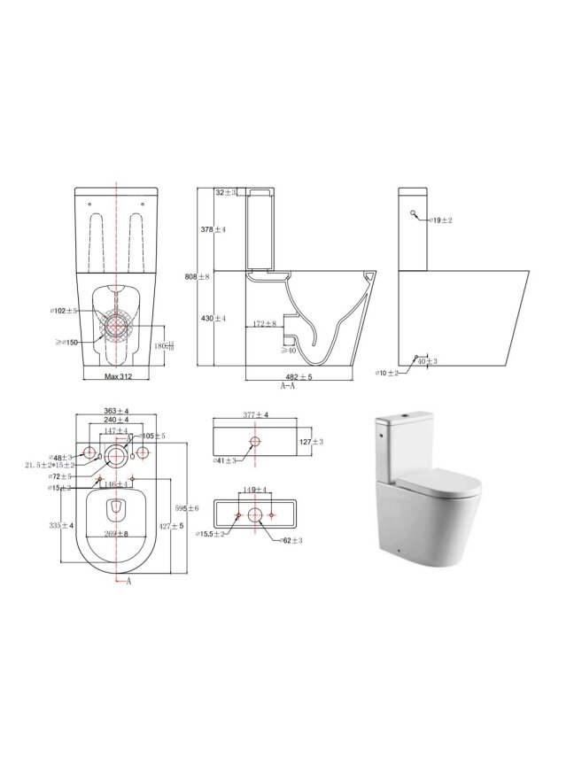 Pastatomas WC SAT, Brevis Rimfree, su lėtai nusileidžiančiu dangčiu, pilnai pristatomas 6
