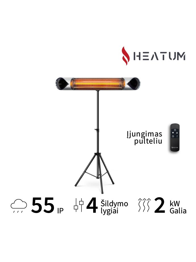 Pastatomas Infraraudonųjų spindulių šildytuvas Heatum H2000R CORE SILVER su trikoju stovu 2