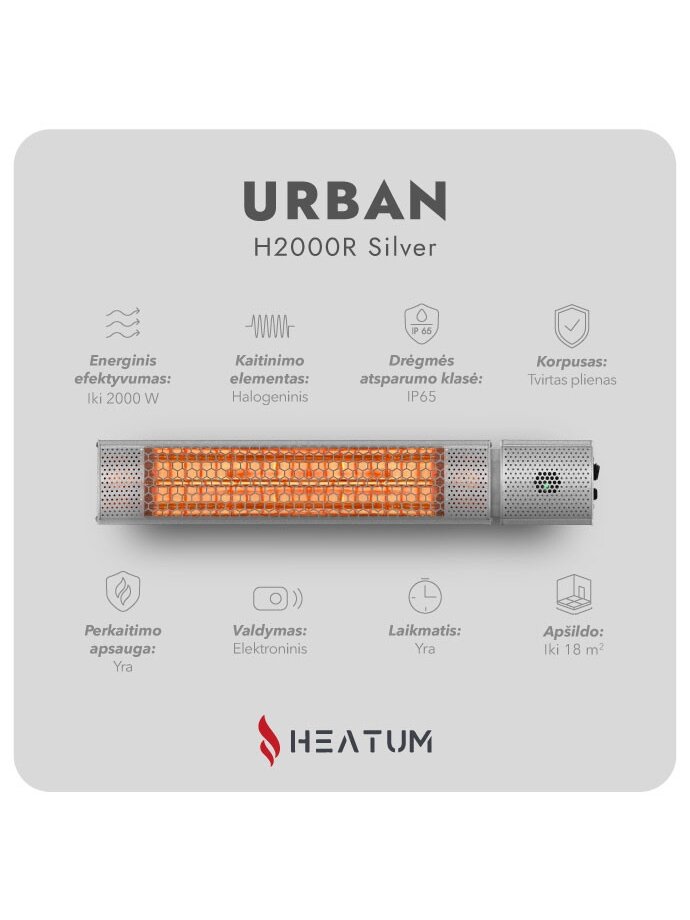Pastatomas Infraraudonųjų spindulių šildytuvas Heatum H2000R URBAN SILVER su trikoju stovu 1