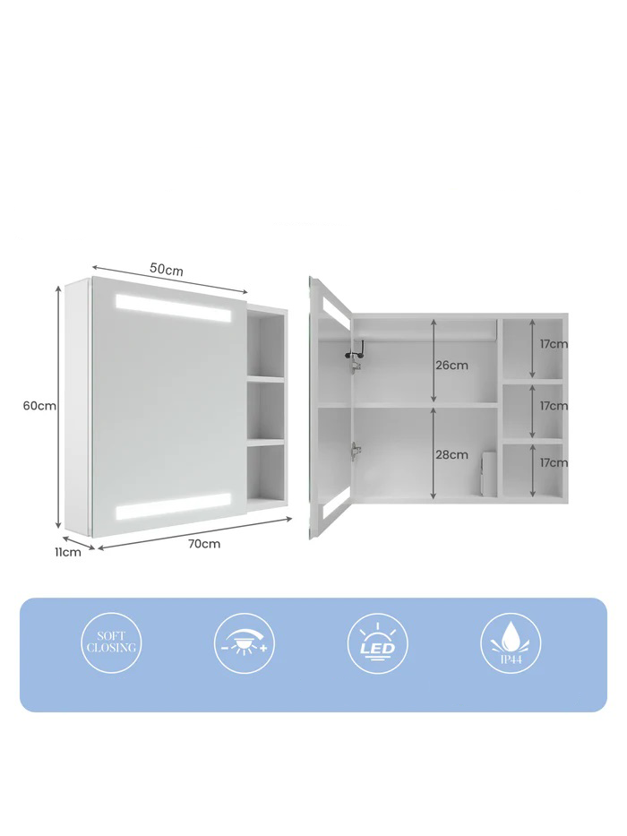 Pakabinama veidrodinė spintelė AQUABATOS Nimes LMC0476R 70x60 6 Pakabinama veidrodinė spintelė AQUABATOS Nimes LMC0476R 70x60 6