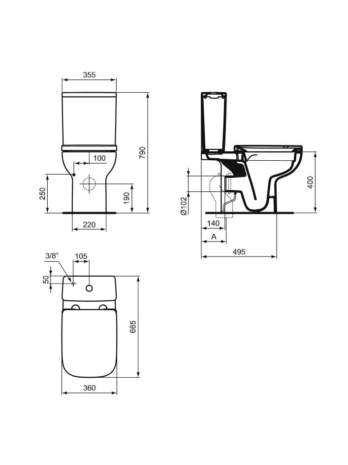 Pastatomas WC Ideal Standard, i.life A RimsLS+ su bakeliu ir lėtai nusileidžiančiu dangčiu 5 Pastatomas WC Ideal Standard, i.life A RimsLS+ su bakeliu ir lėtai nusileidžiančiu dangčiu 5