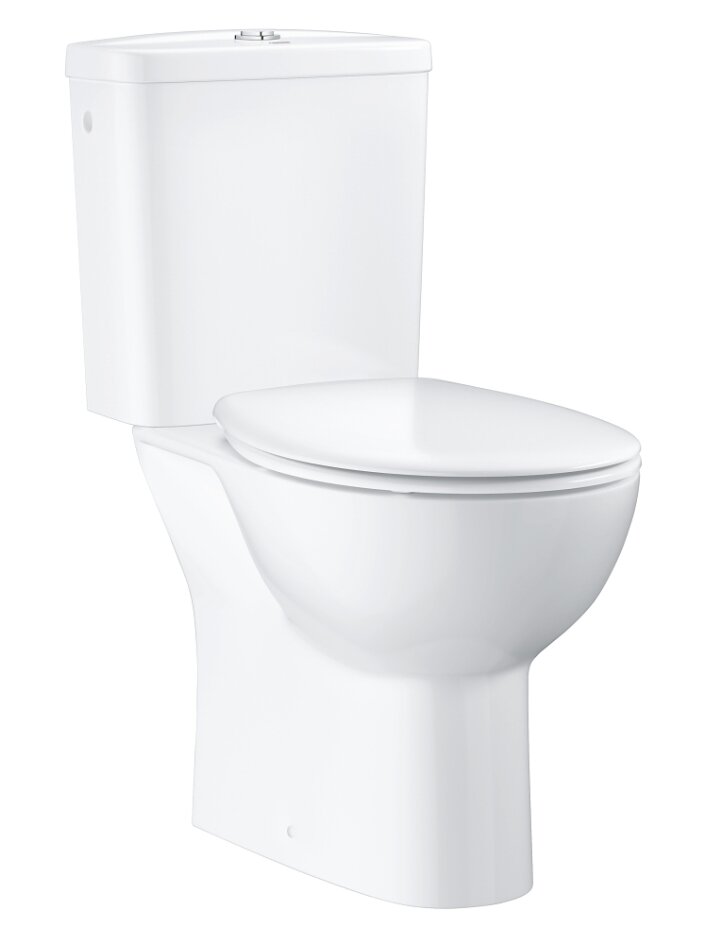 Pastatomas WC puodas Grohe BAU Rimless su bakeliu, dangčiu soft-close, horizontalus išb.