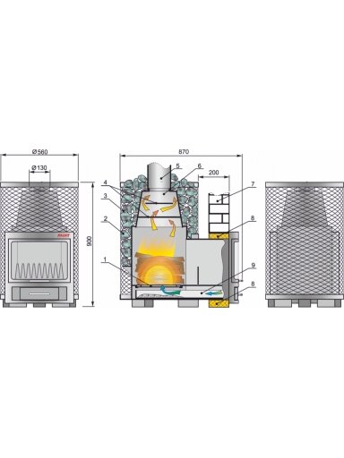 Pirties krosnelė Kalvis PR5-1 12 kw garinei, saunai, išgaubta stiklo keramika