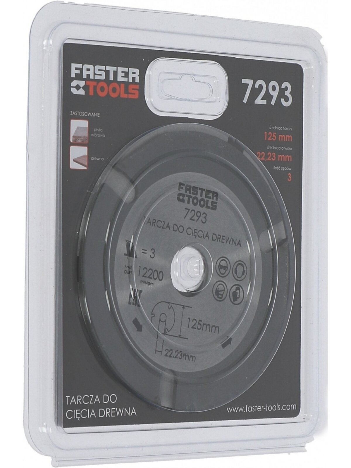 Pjūklas medžiui diskinis TCT, mangano Faster Tools | 125x22,2mm, 3 dant. 1