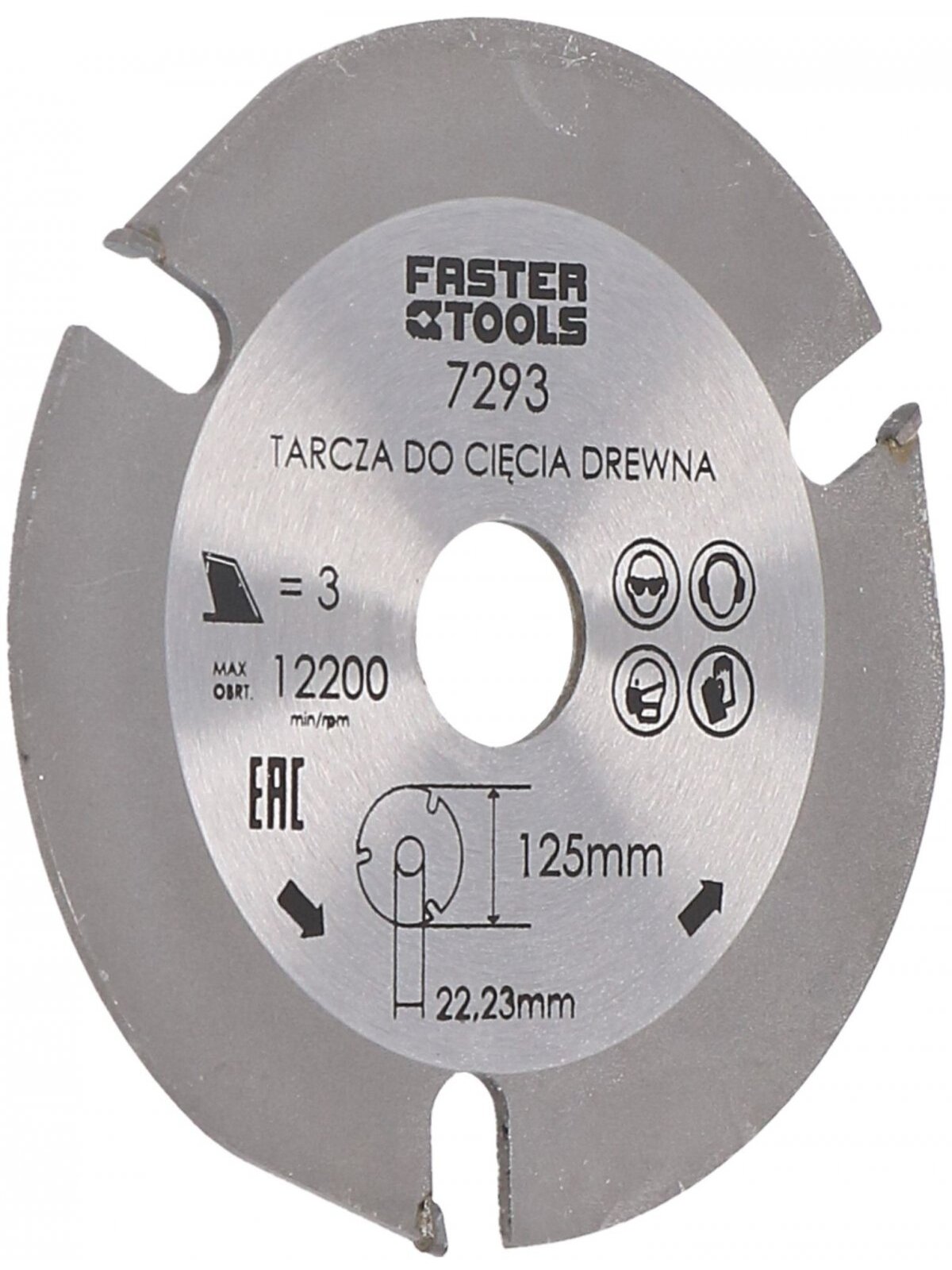 Pjūklas medžiui diskinis TCT, mangano Faster Tools | 125x22,2mm, 3 dant.