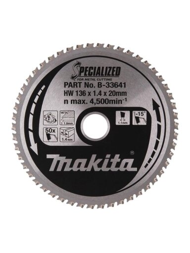 Pjovimo diskas metalui Makita; 136x1,4x20,0 mm; Z50; -15°