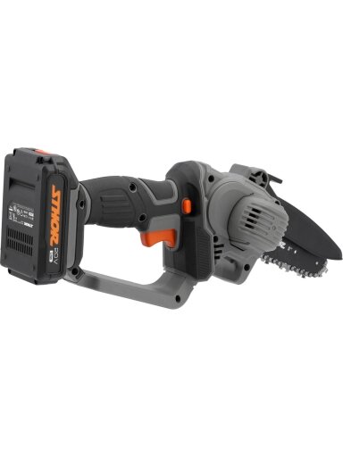 Pjūklas grandininis akumuliatorinis mini 6" 20V + 2Ah akumuliatorius + pakrovėjas Sthor