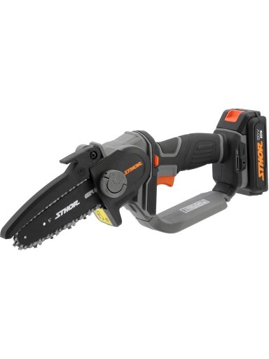 Pjūklas grandininis akumuliatorinis mini 6" 20V + 2Ah akumuliatorius + pakrovėjas Sthor