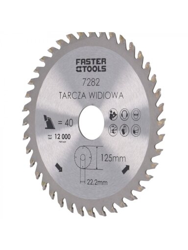 Pjūklas medžiui diskinis TCT Faster Tools | 125x22,2mm, 40 dant.