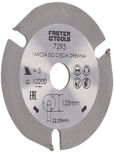 Pjūklas medžiui diskinis TCT, mangano Faster Tools | 125x22,2mm, 3 dant.