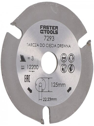 Pjūklas medžiui diskinis TCT, mangano Faster Tools | 125x22,2mm, 3 dant.