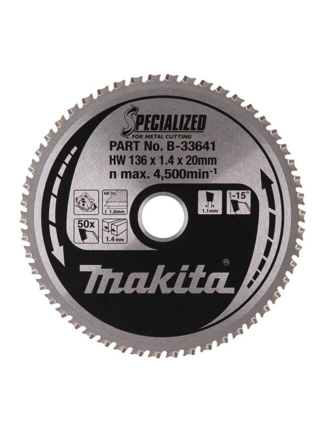 Pjovimo diskas metalui Makita; 136x1,4x20,0 mm; Z50; -15° Pjovimo diskas metalui Makita; 136x1,4x20,0 mm; Z50; -15°