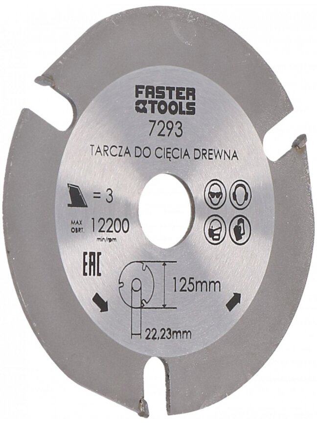 Pjūklas medžiui diskinis TCT, mangano Faster Tools | 125x22,2mm, 3 dant.
