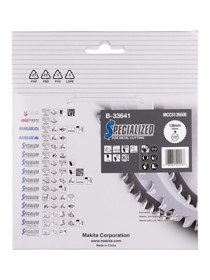 Pjovimo diskas metalui Makita; 136x1,4x20,0 mm; Z50; -15° 2 Pjovimo diskas metalui Makita; 136x1,4x20,0 mm; Z50; -15° 2