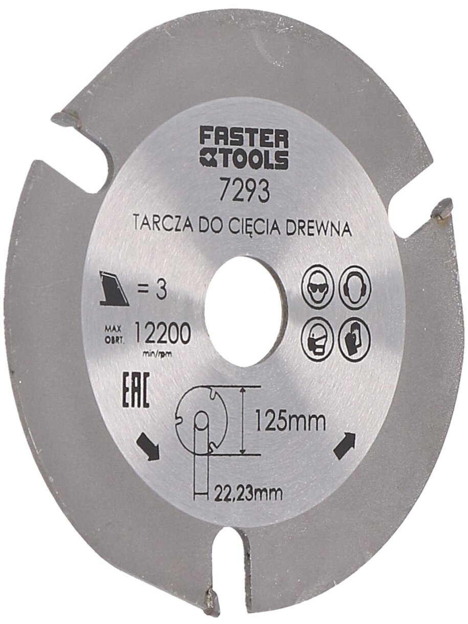 Pjūklas medžiui diskinis TCT, mangano Faster Tools | 125x22,2mm, 3 dant.