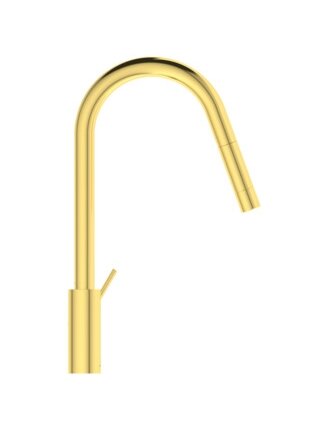 Plautuvės maišytuvas Ideal Standard GUSTO sukiojamu ir ištraukiamu snapu, vandens temperatūros ribojimas, brushed gold