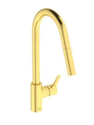Plautuvės maišytuvas Ideal Standard GUSTO sukiojamu ir ištraukiamu snapu, vandens temperatūros ribojimas, brushed gold 3
