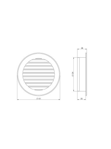 Plast. ventiliacijos grotelės EUROPLAST VR125, D125, baltos