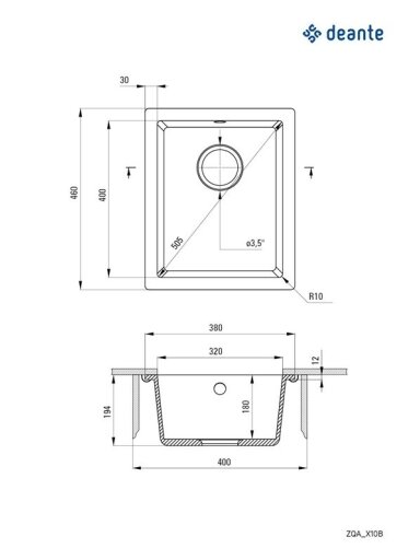 Plautuvė Deante Corda ZQA_N10B, granitas