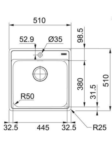 Plautuvė Franke Bell BCX 610-51 101.0622.893 51x51x20cm