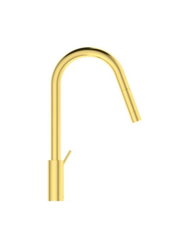 Plautuvės maišytuvas Ideal Standard GUSTO sukiojamu ir ištraukiamu snapu, vandens temperatūros ribojimas, brushed gold Plautuvės maišytuvas Ideal Standard GUSTO sukiojamu ir ištraukiamu snapu, vandens temperatūros ribojimas, brushed gold