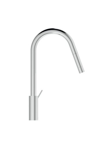 Plautuvės maišytuvas Ideal Standard GUSTO sukiojamu ir ištraukiamu snapu, vandens temperatūros ribojimas, chromas Plautuvės maišytuvas Ideal Standard GUSTO sukiojamu ir ištraukiamu snapu, vandens temperatūros ribojimas, chromas