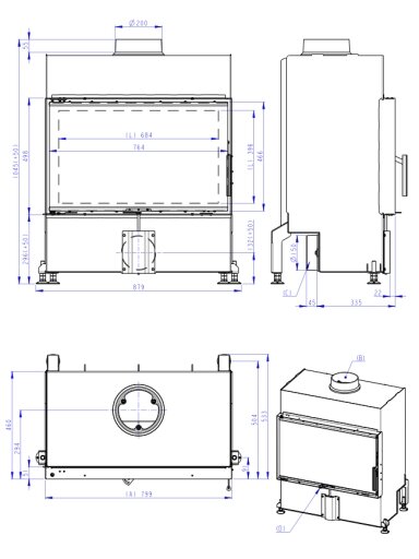Plieninis židinio ugniakuras Romotop HEAT H4X 06, 80.50, juoda pakura IGN