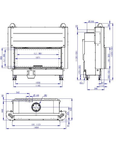Plieninis židinio ugniakuras Romotop KV HEAT H3LG04 110.50.04 IGN su pak. 50x110 cm