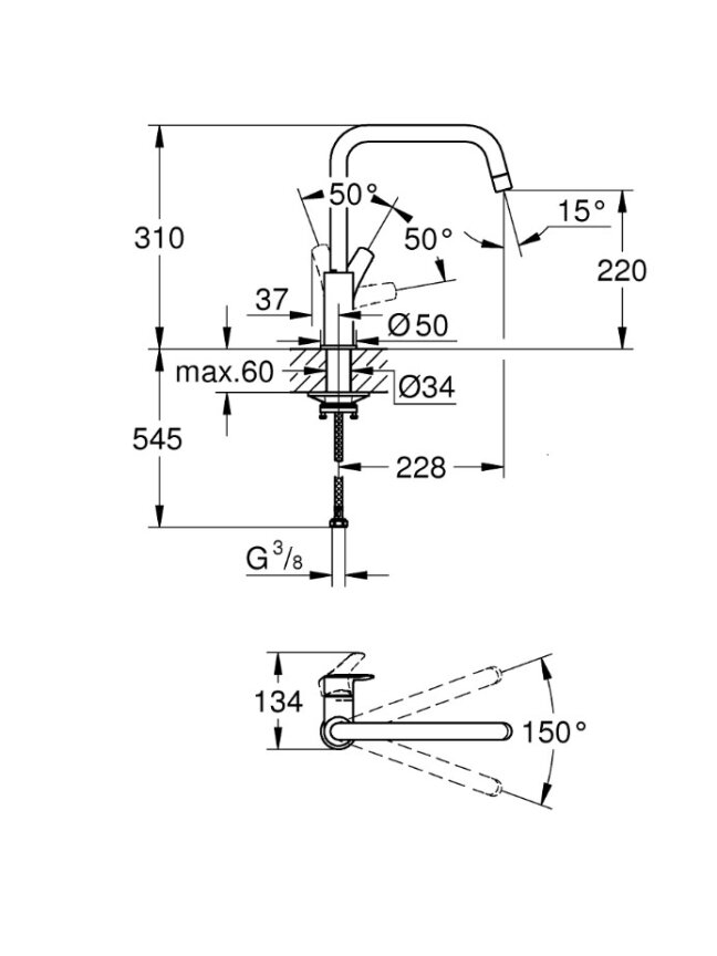 Plautuvės maišytuvas, EUROSMART SINGLE-LEVER SINK MIXER 1/2, supersteel 1