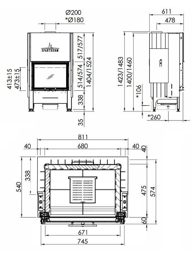 Plieninis židinio ugniakuras Spartherm Varia 1Vh-4S, stiklo aukštis 51,3 cm Plieninis židinio ugniakuras Spartherm Varia 1Vh-4S, stiklo aukštis 51,3 cm