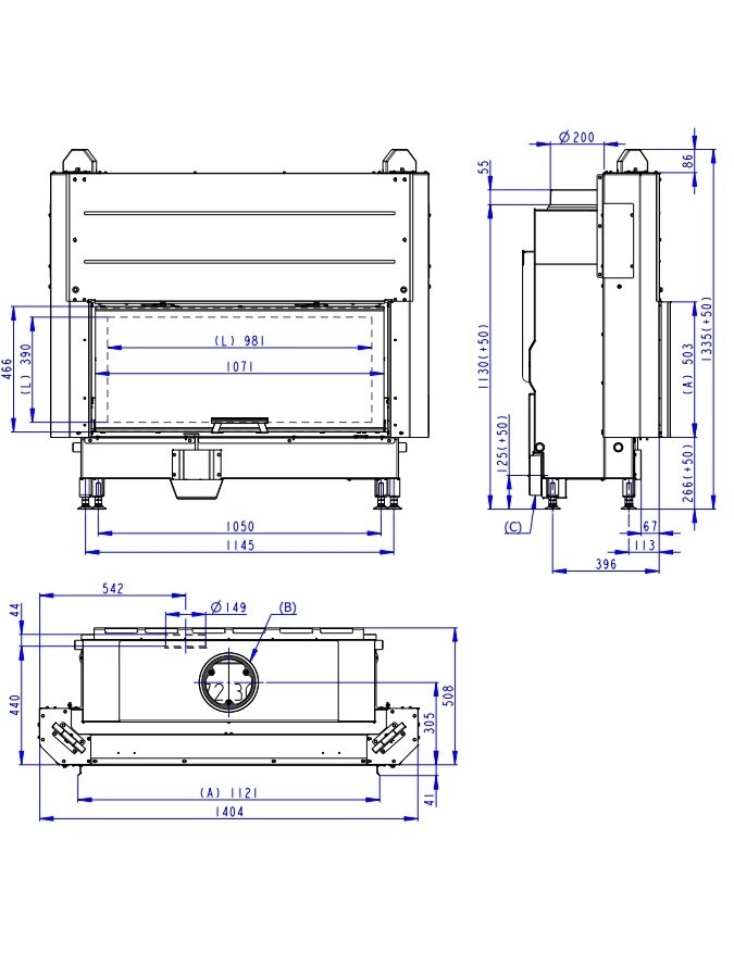 Plieninis židinio ugniakuras Romotop KV HEAT H3LG04 110.50.04 IGN su pak. 50x110 cm 1