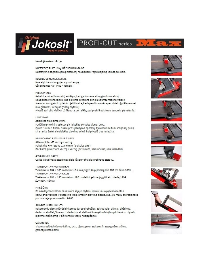 Plytelių pjaustymo staklės JOKOSIT PROFI CUT MAX (1200 mm) 4