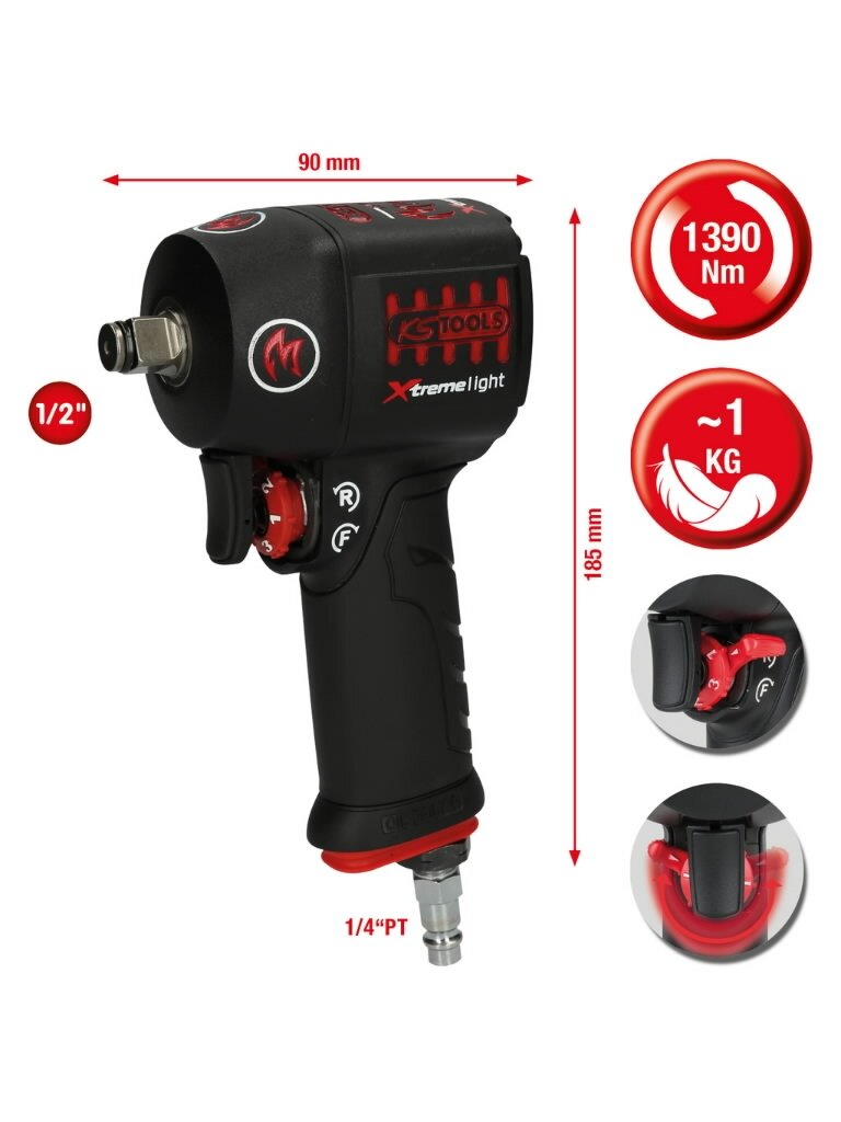 Pneumatinis smūginis veržliasukis 1/2" MONSTERmini  1390 Nm, KS Tools 2