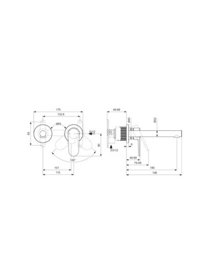 Potinkinis praustuvo maišytuvas Ideal Standard CeraLife O, 180 mm snapas, matinė juoda spalva 1