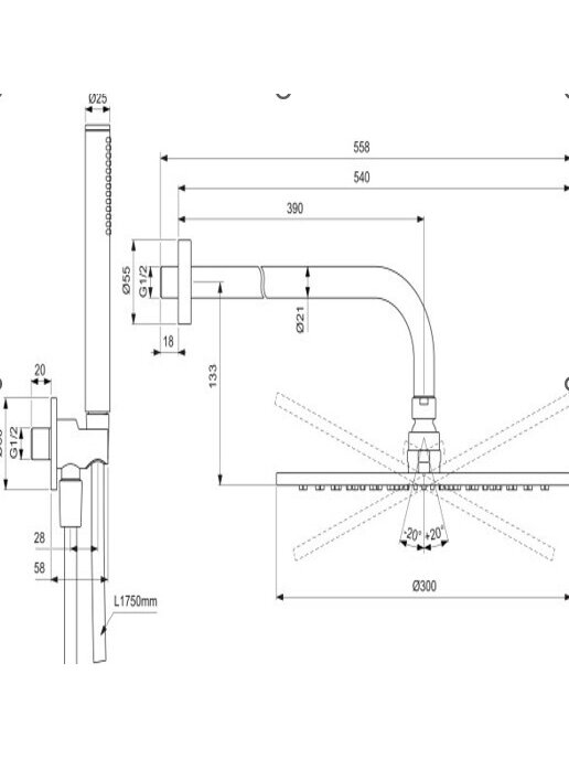Potinkinis dušo komplektas Ceratherm be maišyt:30 cm liet.galva,dušelis, sien. alkūnė su laikik. 400 mm, 1/2,šlif.magnet 1 Potinkinis dušo komplektas Ceratherm be maišyt:30 cm liet.galva,dušelis, sien. alkūnė su laikik. 400 mm, 1/2,šlif.magnet 1