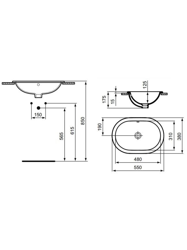 Po stalviršiu montuojamas praustuvas Ideal Standard Connect Oval, 55x38x17,5 cm, baltas 1