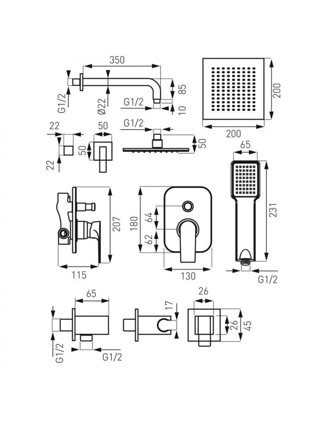Potinkinis dušo komplektas Ferro Squerto SET-SQ1-P 2 Potinkinis dušo komplektas Ferro Squerto SET-SQ1-P 2