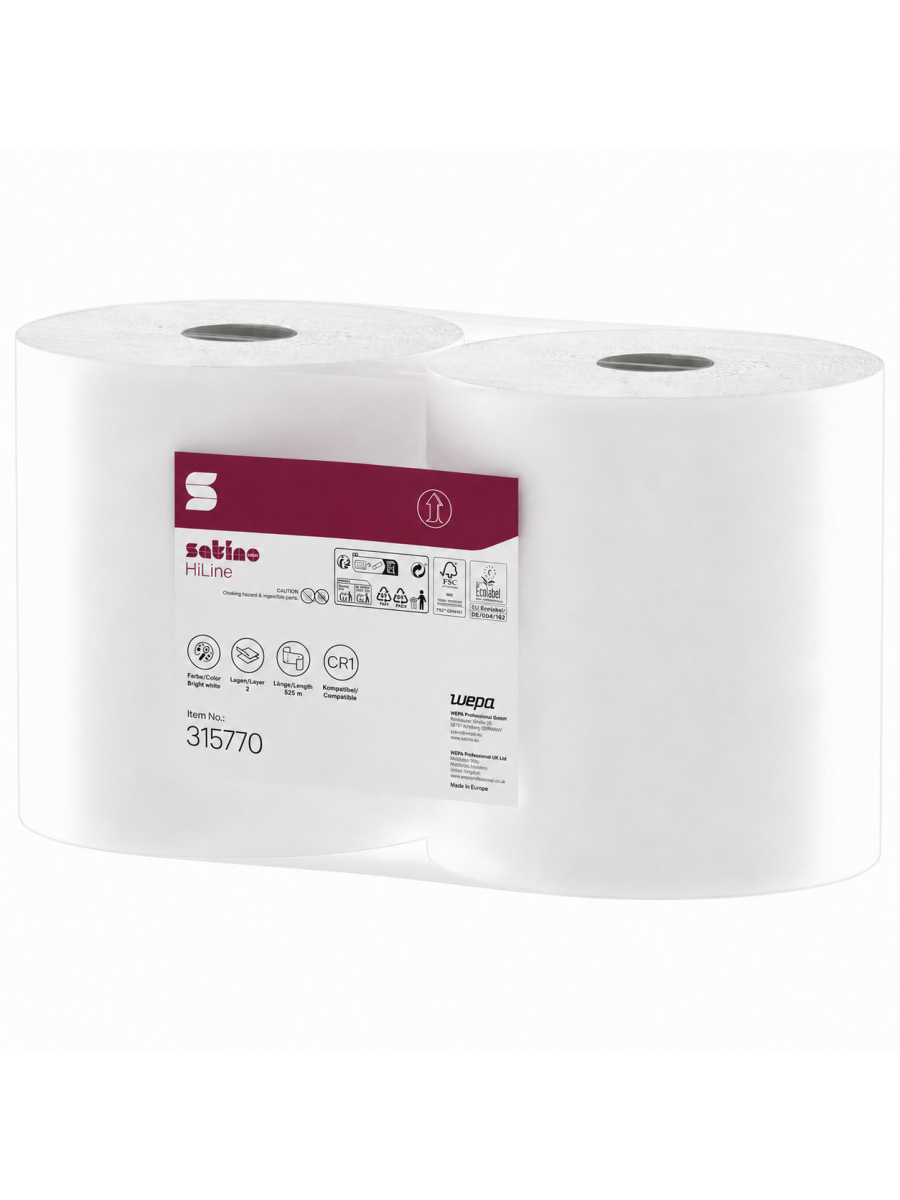 Popierinių šluosčių ritinys Satino HiLine 2x525m CR1, Satino by WEPA Popierinių šluosčių ritinys Satino HiLine 2x525m CR1, Satino by WEPA