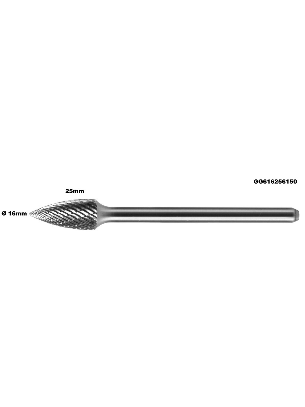 ⬡ Prailginta freza kietmetalio G kūgio formos pusapvalė Ø 16 x 25mm (GG616256150) ⬡ Prailginta freza kietmetalio G kūgio formos pusapvalė Ø 16 x 25mm (GG616256150)