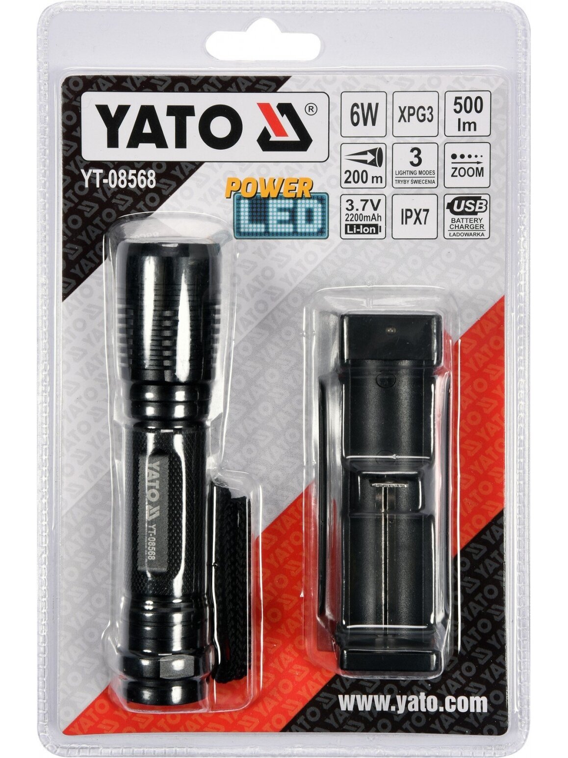 Prožektorius XP-G3 CREE 6W Li-Ion 3.7V 2200 mAh akumuliatorinis Yato 4 Prožektorius XP-G3 CREE 6W Li-Ion 3.7V 2200 mAh akumuliatorinis Yato 4