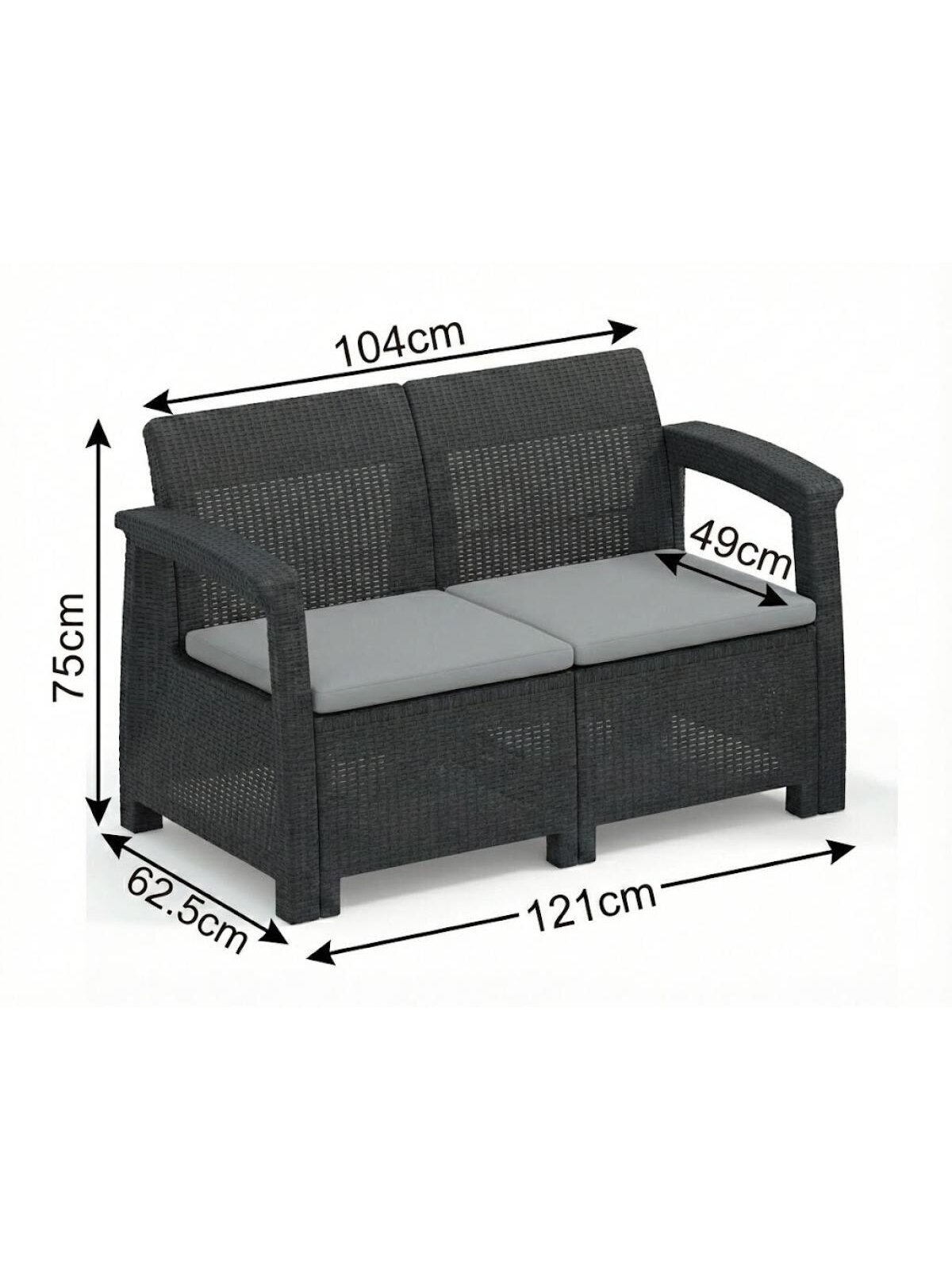 Rotango baldų komplektas: sofa, 2 foteliai, stalas 1