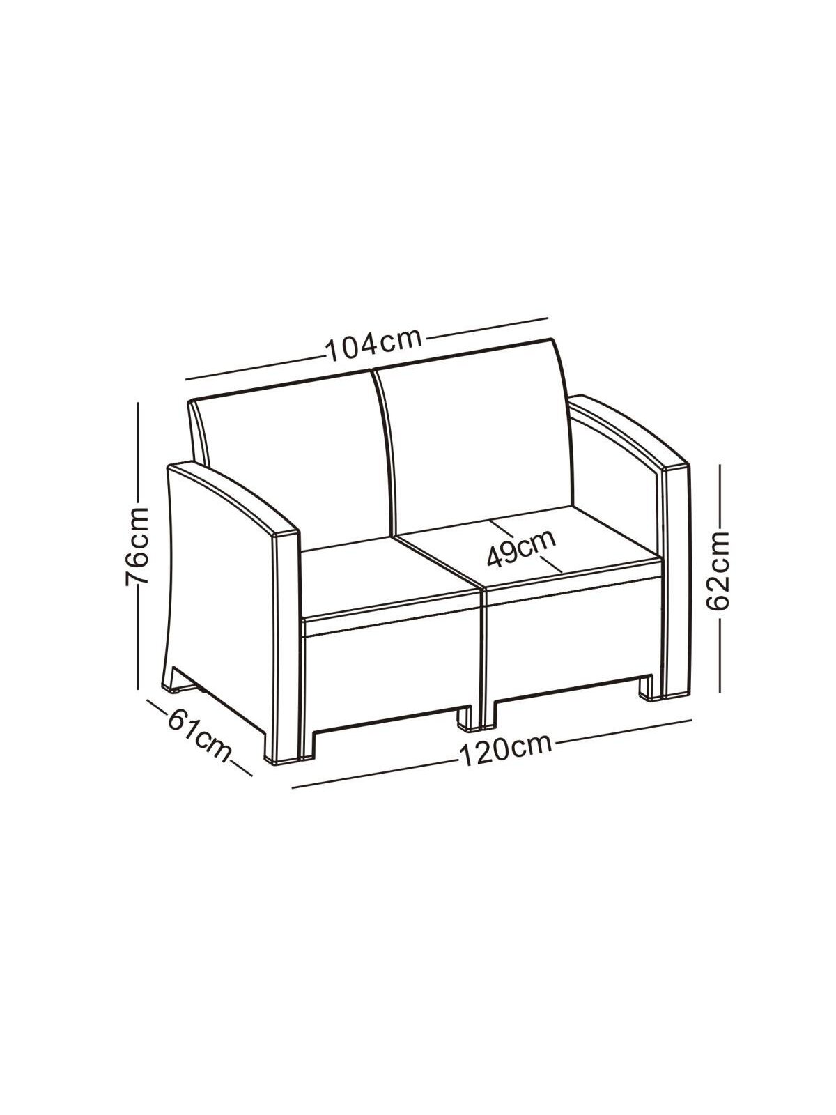 Dvivietė rotango sodo sofa 120 cm, pilka 1