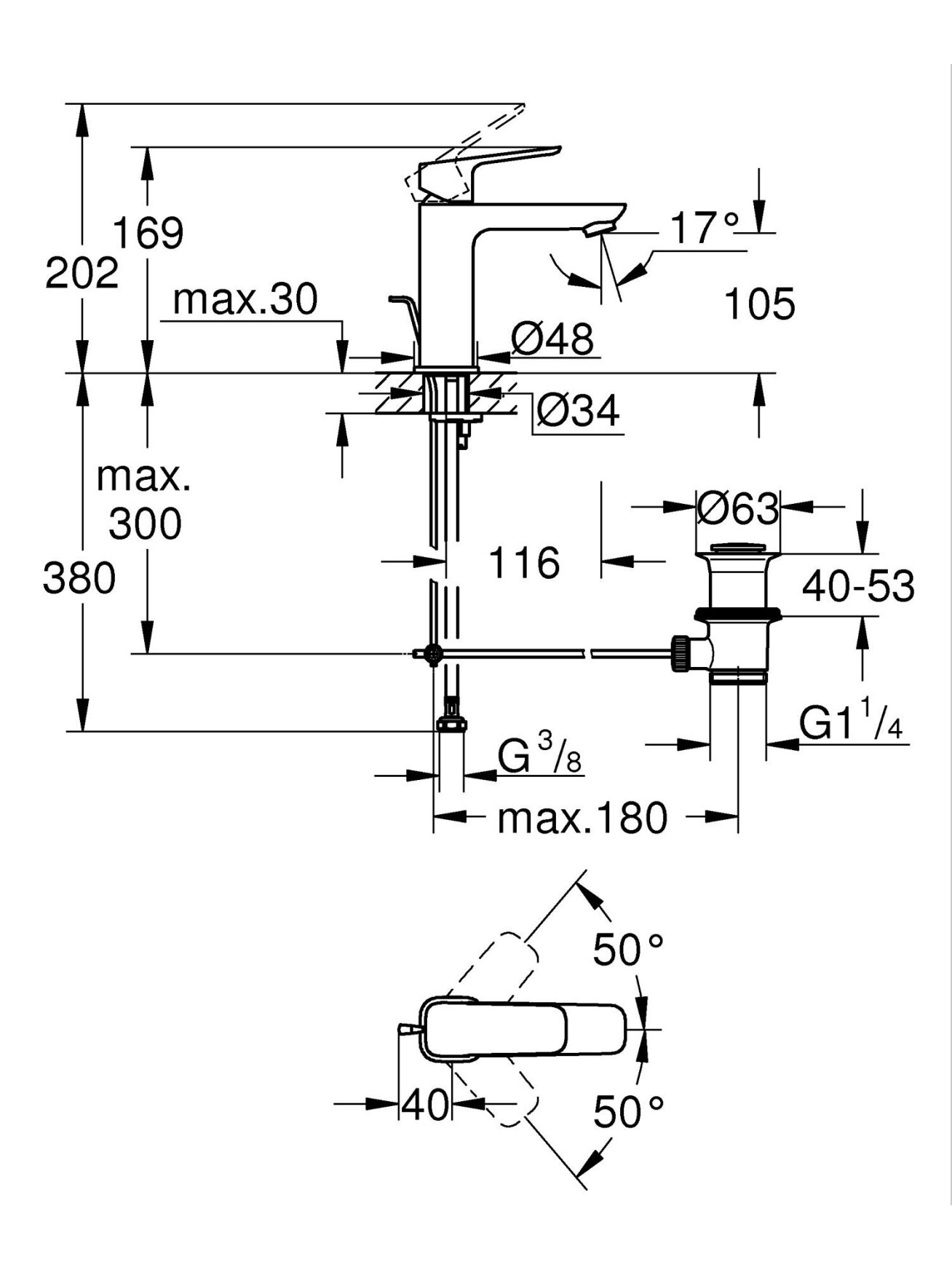 Praustuvo maišytuvas Grohe Cubeo, 1/2", M dydžio, chromas 5 Praustuvo maišytuvas Grohe Cubeo, 1/2", M dydžio, chromas 5