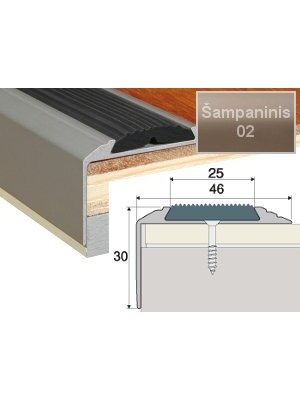 Profilis Effector A38 laiptams, su juoda guma | šampaninis 90 cm 50x30 mm