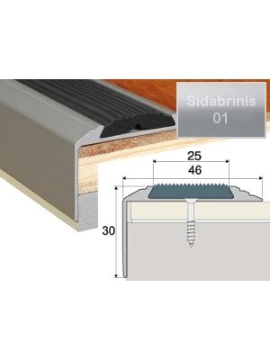 Profilis Effector A38 laiptams, su juoda guma | sidabrinis 120 cm 50x30 mm