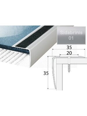 Profilis Effector A43 laiptams, su 2 cm neslidžia juosta | sidabrinis 35x35 mm 120 cm Profilis Effector A43 laiptams, su 2 cm neslidžia juosta | sidabrinis 35x35 mm 120 cm